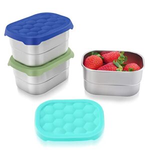 tanjiae stainless steel snack containers for kids | easy open leak proof small food containers with silicone lids - perfect metal toddler lunch box for daycare and school (8oz)