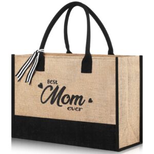 cunno mother's day mom tote bag 16.5 x 11.8 x 6.7 inch beach bag gifts for mother tote bags for mother best mom ever gifts mom bags (jute)