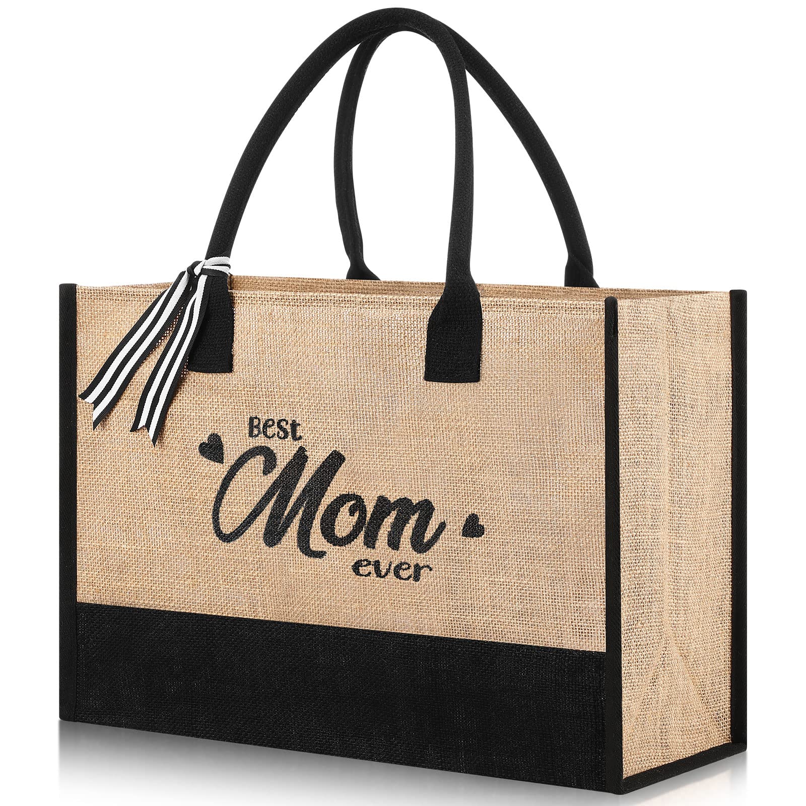 Cunno Mother's Day Mom Tote Bag 16.5 x 11.8 x 6.7 Inch Beach Bag Gifts for Mother Tote Bags for Mother Best Mom Ever Gifts Mom Bags (Jute)