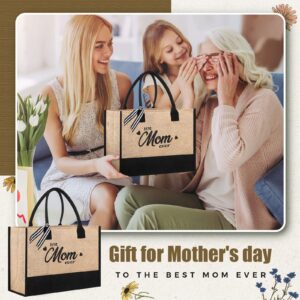 Cunno Mother's Day Mom Tote Bag 16.5 x 11.8 x 6.7 Inch Beach Bag Gifts for Mother Tote Bags for Mother Best Mom Ever Gifts Mom Bags (Jute)