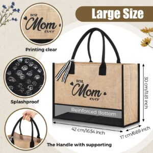 Cunno Mother's Day Mom Tote Bag 16.5 x 11.8 x 6.7 Inch Beach Bag Gifts for Mother Tote Bags for Mother Best Mom Ever Gifts Mom Bags (Jute)