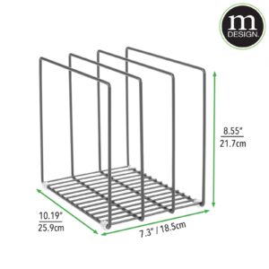 mDesign Steel Storage Tray Organizer Rack for Kitchen Cabinet - Divided Holder with 3 Slots for Skillets, Frying Pan, Pot Lids, Cutting Board, Baking Sheets - Concerto Collection - Graphite Gray