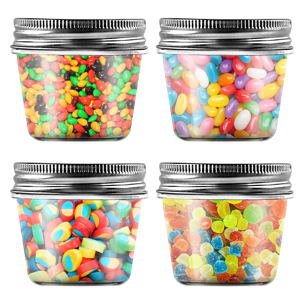 novelinks 4 Ounce Clear Plastic Jars Containers With Screw On Lids - Refillable Round Empty Plastic Slime Storage Containers for Kitchen & Household Storage - BPA Free (20 Pack)