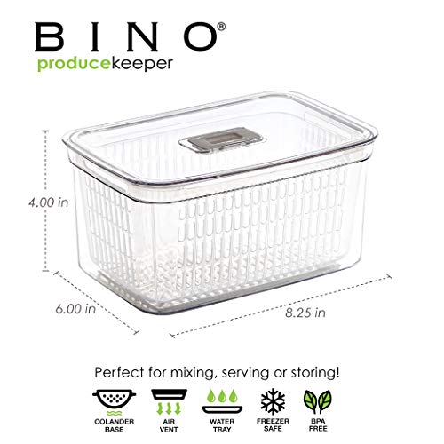 BINO | Produce Saver - 6.8 Cup/1.6L | Fridge Storage Containers for Fruits and Vegetables | Vegetable Storage with Adjustable Air Vent, Removable Basket | BPA-Free Fridge Organizers and Storage