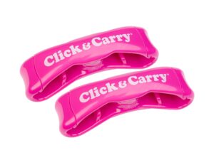 click & carry grocery bag carrier, 2 pack, fuchsia - as seen on shark tank, soft cushion grip, hands free grocery bag carrier, plastic bag holder, haul sports gear, click and carry with ease