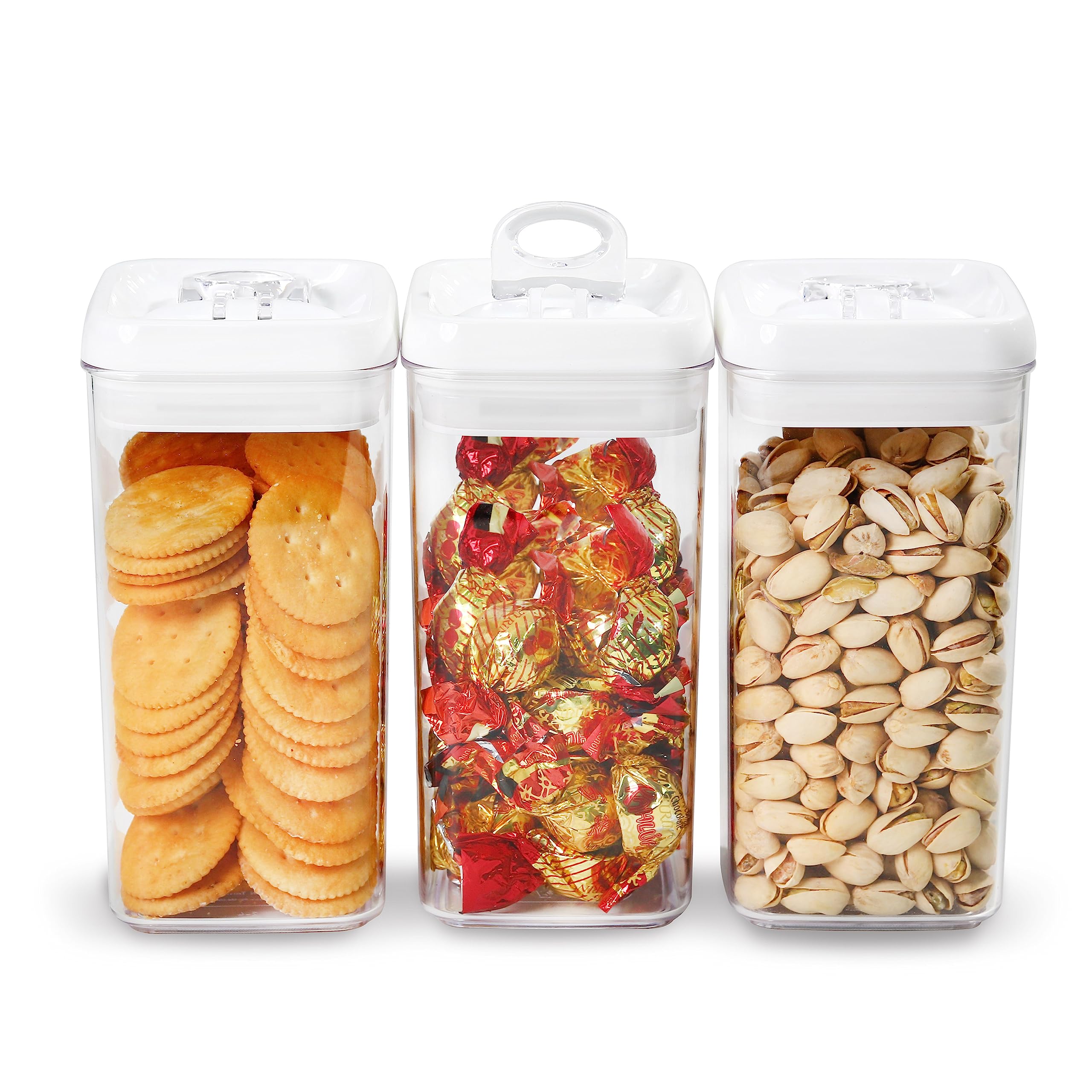 Felli Flip Tite Airtight Food Storage Container with Lid 4” Regular-L Lock Top Stackable Acrylic Kitchen Canister Jar for Pantry Cupboard Organizer Nuts Snack Cracker Pet Treats for Cat Dog (1.3 qt)