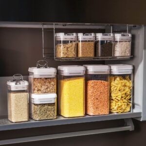 Felli Flip Tite Airtight Food Storage Container with Lid 4” Regular-L Lock Top Stackable Acrylic Kitchen Canister Jar for Pantry Cupboard Organizer Nuts Snack Cracker Pet Treats for Cat Dog (1.3 qt)