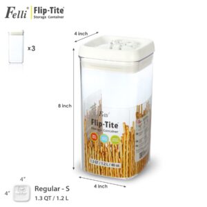 Felli Flip Tite Airtight Food Storage Container with Lid 4” Regular-L Lock Top Stackable Acrylic Kitchen Canister Jar for Pantry Cupboard Organizer Nuts Snack Cracker Pet Treats for Cat Dog (1.3 qt)