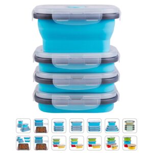 annaklin collapsible food storage containers with lids & vent, 11.8 oz, kitchen stacking silicone collapsible meal prep container set for leftover, microwave freezer dishwasher safe, blue small 4 pack