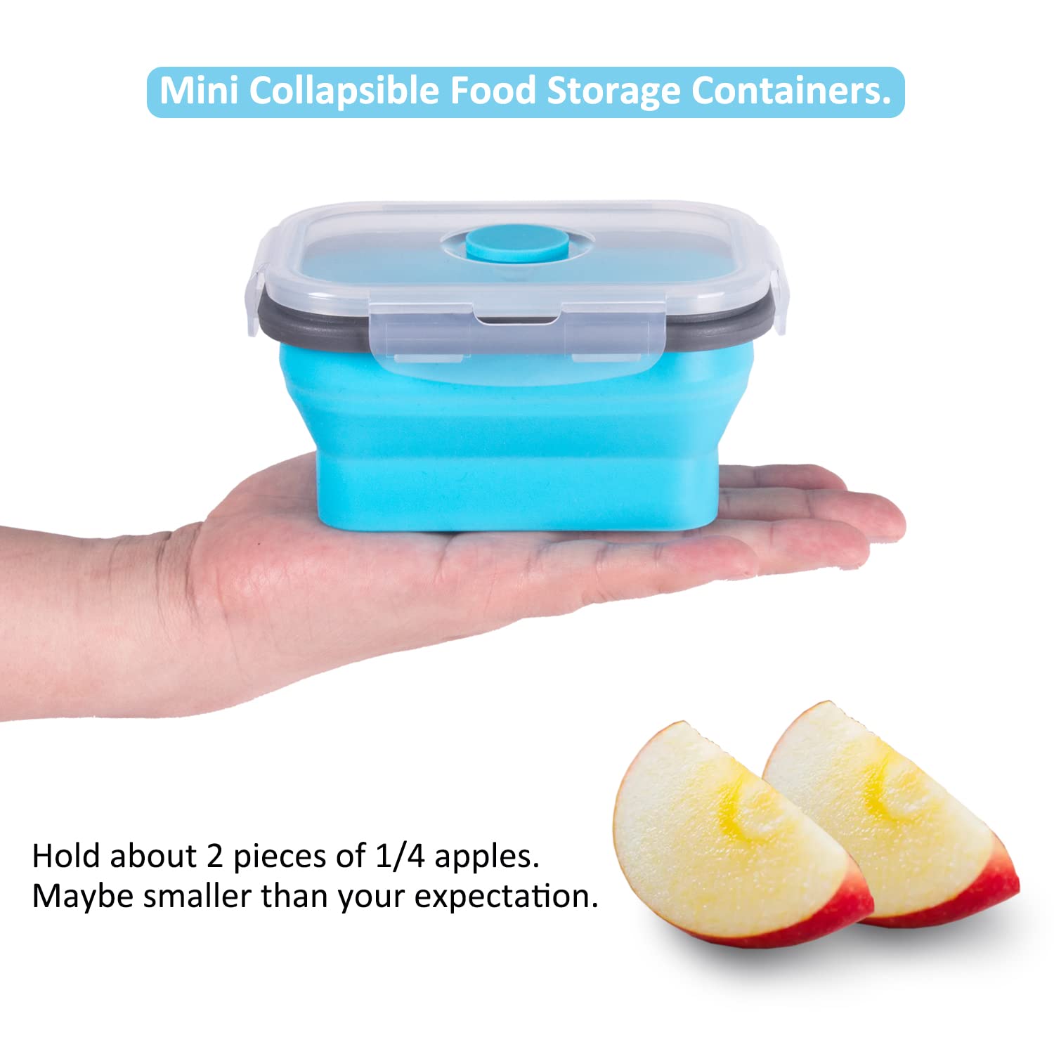 Annaklin Collapsible Food Storage Containers with Lids & Vent, 11.8 oz, Kitchen Stacking Silicone Collapsible Meal Prep Container Set for Leftover, Microwave Freezer Dishwasher Safe, Blue Small 4 Pack