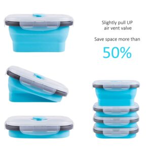 Annaklin Collapsible Food Storage Containers with Lids & Vent, 11.8 oz, Kitchen Stacking Silicone Collapsible Meal Prep Container Set for Leftover, Microwave Freezer Dishwasher Safe, Blue Small 4 Pack