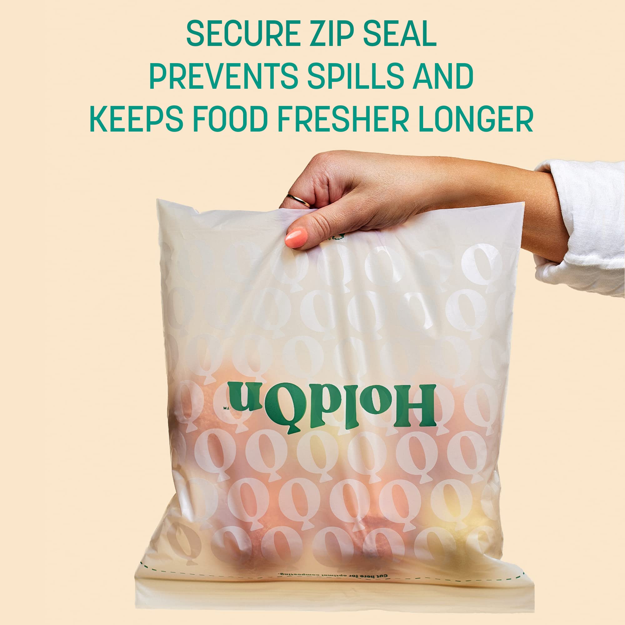 HoldOn Zipseal Gallon Bags - Plastic-free, Plant-Based and Food-Safe Zip Seal Food Storage Bags/Freezer Gallon Bags With Secure Seal for Home & Travel (2-pack, 50 bags total)