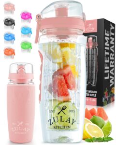 zulay 34 oz large, leakproof fruit infuser water bottle with sleeve and anti-slip grip - men and women's ideal fitness gift or for gym, camping, and travel - cotton candy pink