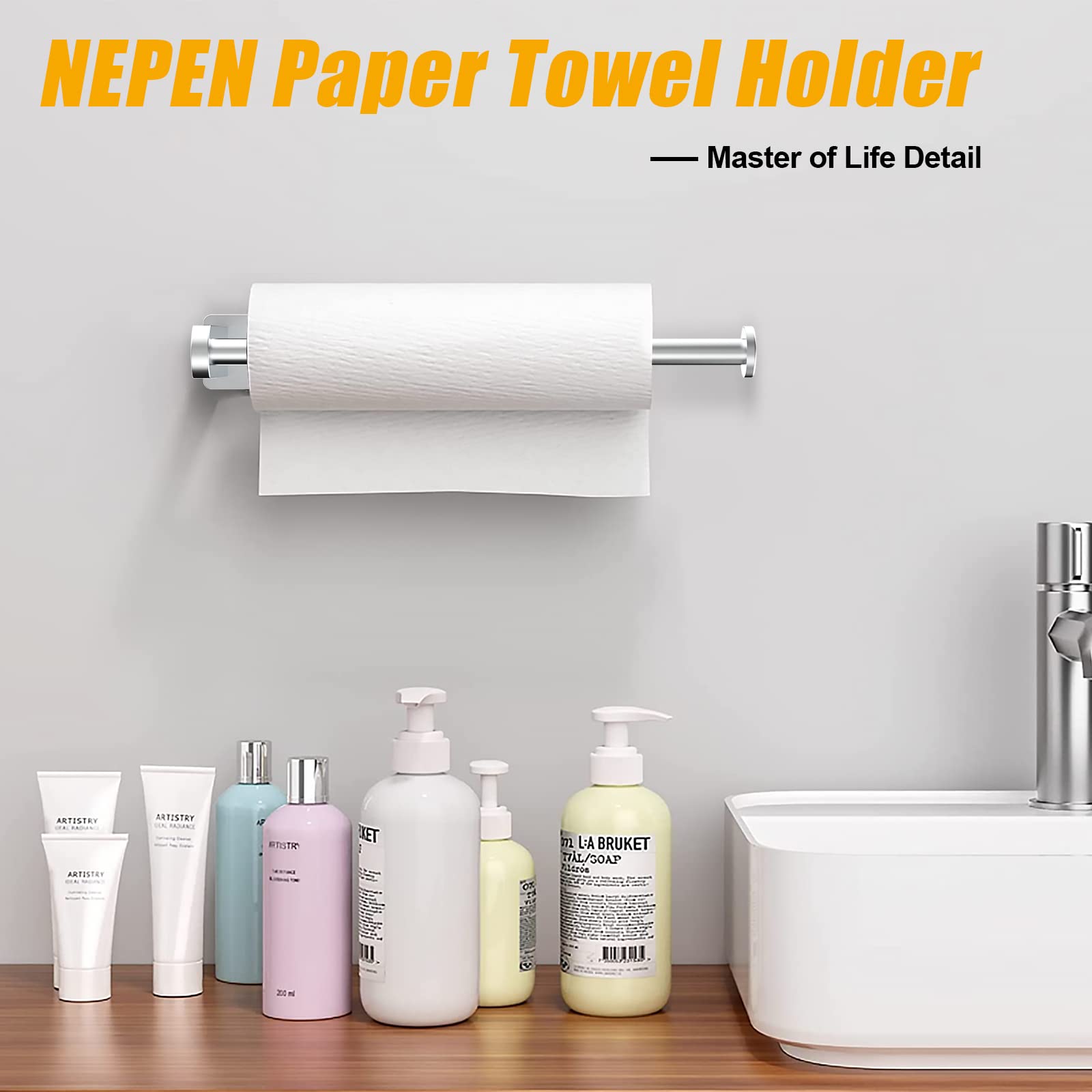 Ultimate Paper Towel Holder Upgrade - Adhesive or Wall Mounted, Durable and Load-Bearing for Kitchen, Bathroom, and RV - Space-Saving Paper Towel Rack