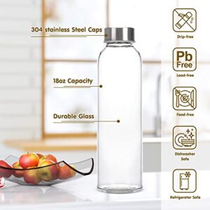 Moretoes 8pcs 18oz Glass Water Bottles, Glass Juice Bottle with Colorful Nylon Protection Sleeve, for Juice, Drinks