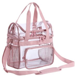 double tote heavy-duty pink clear lunch bag for work: extra large 12x12x6 size - stadium approved, ideal for college, concerts or correctional nurse officers