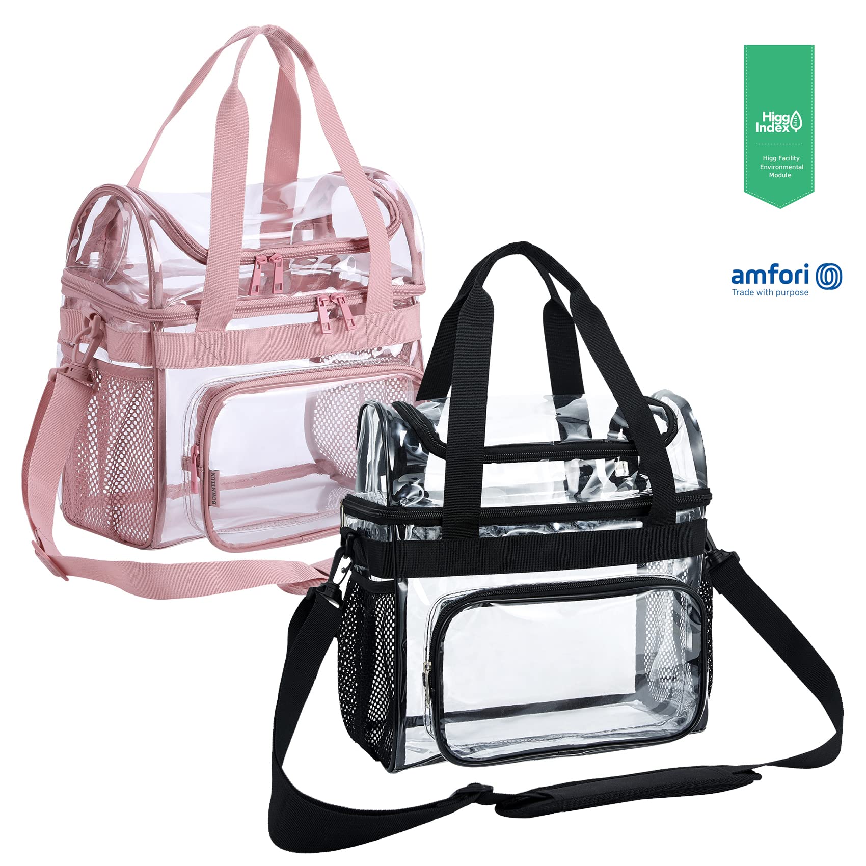 Double Tote Heavy-Duty Pink Clear Lunch Bag for Work: Extra Large 12x12x6 Size - Stadium Approved, Ideal for College, Concerts or Correctional Nurse Officers