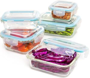moss & stone kitchen glass food storage containers set with lids 10 pcs. snapware transparent lids leak proof, oven, freezer, microwave & dishwasher safe, airtight meal prep container glass bpa-free