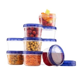 aqua blue soup freezer storage containers with twist top lids [16 oz - 10 pack] reusable plastic food container with screw on lids, leak proof, airtight, stackable, microwave safe bpa free