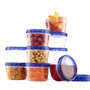 AQUA BLUE Soup Freezer Storage Containers With Twist Top lids [16 Oz - 10 Pack] Reusable Plastic Food Container with Screw On Lids, leak proof, Airtight, Stackable, Microwave Safe BPA Free