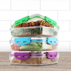 Tafura Kids 3 Pack Sandwich Containers, BPA Free Plastic, Microwave and Dishwasher Safe, Designed with Kid Friendly Lids