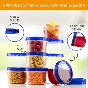 AQUA BLUE Soup Freezer Storage Containers With Twist Top lids [16 Oz - 10 Pack] Reusable Plastic Food Container with Screw On Lids, leak proof, Airtight, Stackable, Microwave Safe BPA Free