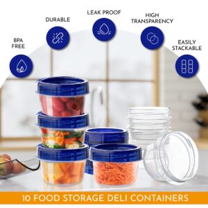 AQUA BLUE Soup Freezer Storage Containers With Twist Top lids [16 Oz - 10 Pack] Reusable Plastic Food Container with Screw On Lids, leak proof, Airtight, Stackable, Microwave Safe BPA Free