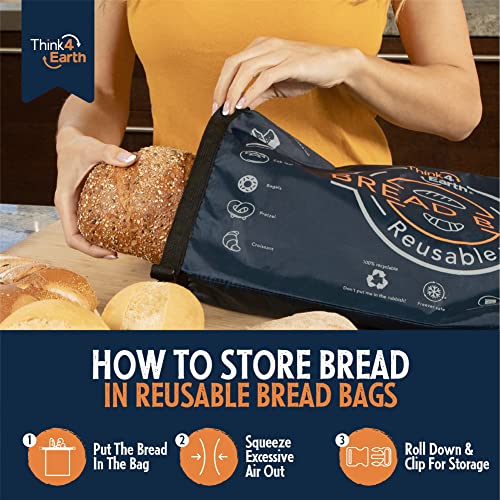 Think4Earth – Bread Bag - Reusable freezer bread bag for homemade bread maker gift giving - Bread Container for Sourdough Loafs Storage, Large Bread Bags for Homemade Bread with Double Lining