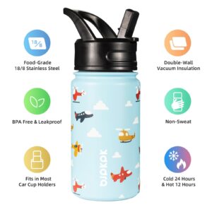 BJPKPK Water Bottle with Straw Lid, 15oz Insulated Water Bottle, Stainless Steel Metal Water Bottles, Reusable Leak Proof BPA Free Thermos, Flask, Cups, Aircraft