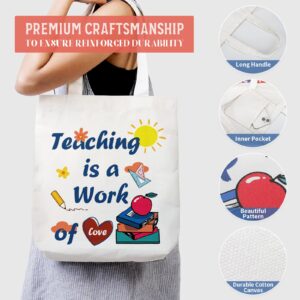 Canvas Tote Bag Teacher Gifts for Women Men from Student, Cute Appreciation Gift Utility Teachers Bags and Totes with Interior Pockets, Birthday Graduation Christmas Thanksgiving Presents (White)