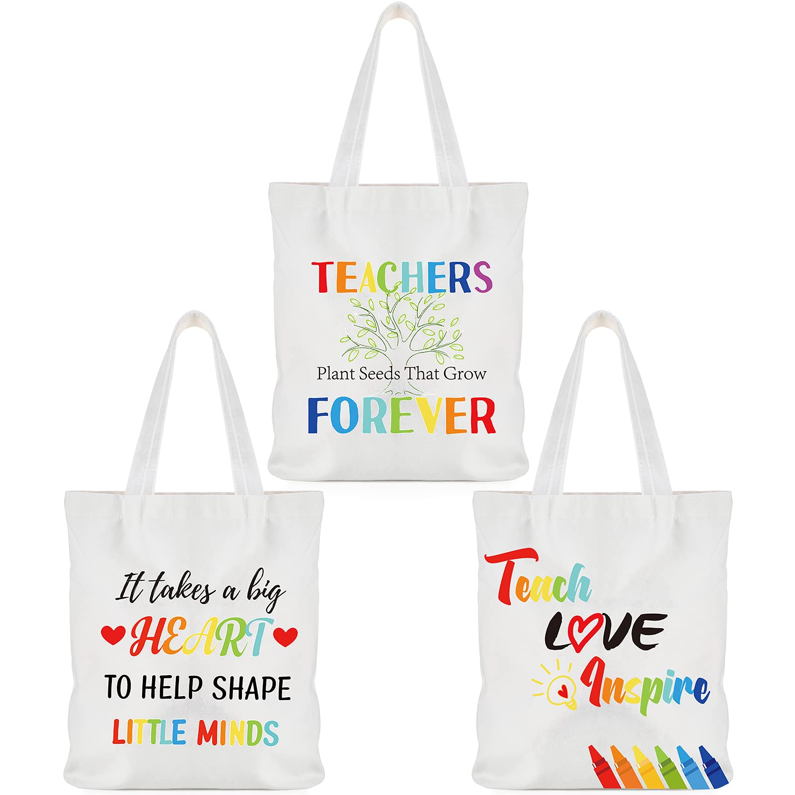 Xuniea 3 Pieces Teacher Appreciation Gift Teacher Tote Bag with Pocket Canvas Grocery Bags for Teachers Day Birthday(Cute Style)