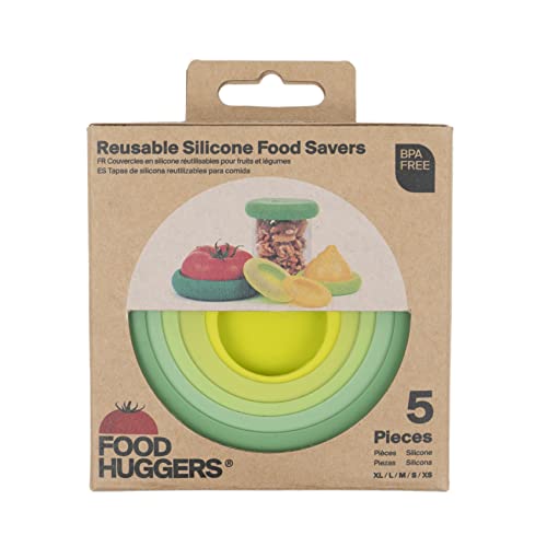 Food Huggers 5pc Reusable Silicone Food Savers | BPA Free & Dishwasher Safe | Fruit & Vegetable Produce Storage for Onion, Tomato, Lemon, Banana, Cans & More | Round, Sage Green
