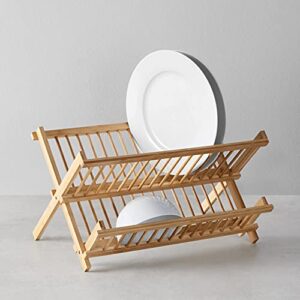 Amazon Basics Folding 2-Tier Bamboo Dish Drying Rack - Collapsible, Natural