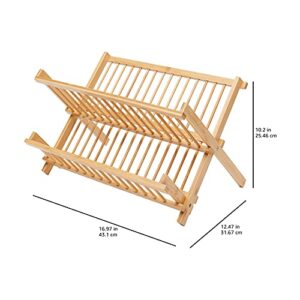 Amazon Basics Folding 2-Tier Bamboo Dish Drying Rack - Collapsible, Natural