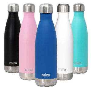 mira 17 oz stainless steel vacuum insulated water bottle - double walled cola shape thermos - 24 hours cold, 12 hours hot - reusable metal water bottle - leak-proof sports flask - hawaiian blue