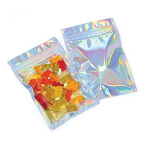 mylar bags with ziplock 4 x 6" | 100 bags | rainbow holographic | sealable heat seal bags for candy and food packaging, medications and vitamins | for liquid and solids (4" x 6")