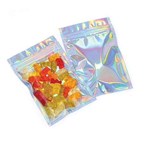 Mylar Bags with Ziplock 4 x 6" | 100 Bags | Rainbow Holographic | Sealable Heat Seal Bags for Candy and Food Packaging, Medications and Vitamins | For Liquid and Solids (4" x 6")