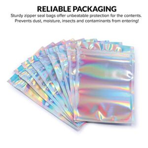 Mylar Bags with Ziplock 4 x 6" | 100 Bags | Rainbow Holographic | Sealable Heat Seal Bags for Candy and Food Packaging, Medications and Vitamins | For Liquid and Solids (4" x 6")