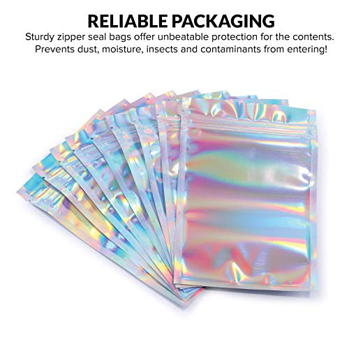 Mylar Bags with Ziplock 4 x 6" | 100 Bags | Rainbow Holographic | Sealable Heat Seal Bags for Candy and Food Packaging, Medications and Vitamins | For Liquid and Solids (4" x 6")