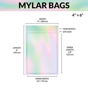 Mylar Bags with Ziplock 4 x 6" | 100 Bags | Rainbow Holographic | Sealable Heat Seal Bags for Candy and Food Packaging, Medications and Vitamins | For Liquid and Solids (4" x 6")