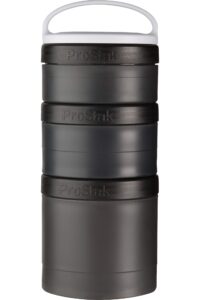 blenderbottle prostak twist n’ lock storage jars expansion 3-pak with removable handle, 100cc+150cc+250cc, black