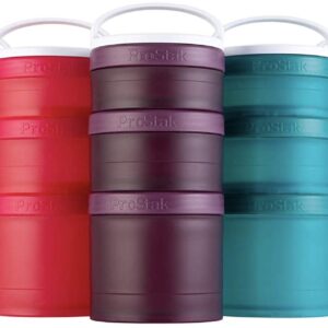 BlenderBottle ProStak Twist n’ Lock Storage Jars Expansion 3-Pak with Removable Handle, 100cc+150cc+250cc, Black