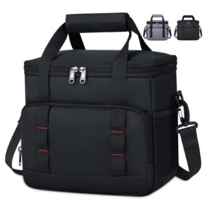 insulated lunch bag for men women reusable lunch box for work office picnic 12-can (10l) lunch cooler bag leakproof lunchbox for adults with adjustable shoulder strap, black