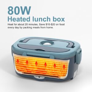 WisaKey Electric Lunch Box Food Heater, 60-80W Heated Lunch Box for Adult, 12V 24V 110V Portable Food Warmer LunchBox for Car Truck Work with 304 Stainless Steel Container, Truck Driver/Trucker Gifts