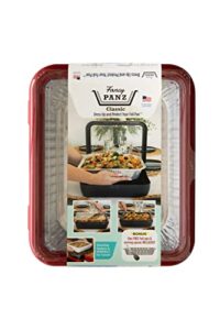 fancy panz classic, dress up & protect your foil pan, made in usa, fits half size foil pans. hot or cold food. stackable for easy travel. (red)