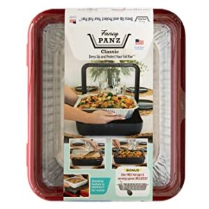 Fancy Panz Classic, Dress Up & Protect Your Foil Pan, Made in USA, Fits Half Size Foil Pans. Hot or Cold Food. Stackable for easy travel. (Red)