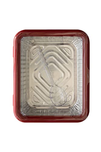 Fancy Panz Classic, Dress Up & Protect Your Foil Pan, Made in USA, Fits Half Size Foil Pans. Hot or Cold Food. Stackable for easy travel. (Red)