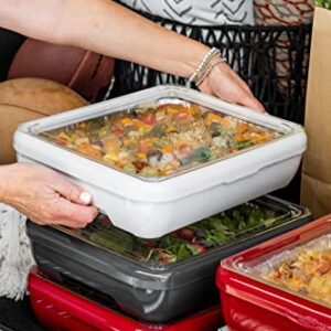 Fancy Panz Classic, Dress Up & Protect Your Foil Pan, Made in USA, Fits Half Size Foil Pans. Hot or Cold Food. Stackable for easy travel. (Red)