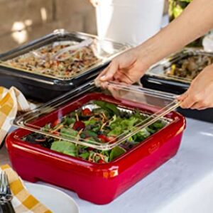 Fancy Panz Classic, Dress Up & Protect Your Foil Pan, Made in USA, Fits Half Size Foil Pans. Hot or Cold Food. Stackable for easy travel. (Red)