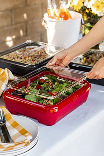 Fancy Panz Classic, Dress Up & Protect Your Foil Pan, Made in USA, Fits Half Size Foil Pans. Hot or Cold Food. Stackable for easy travel. (Red)